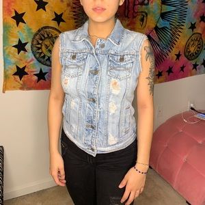 Denim Distressed Vest Jacket